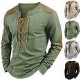 thumbnail image 1 of LWITHSZG Mens Henley Shirts Vintage Fashion Lace Up Long Sleeve Blouses Slim&nbsp;Fitted Basic Tees Fall Winter Lightweight Going Out Tops Size XXXL, 1 of 3
