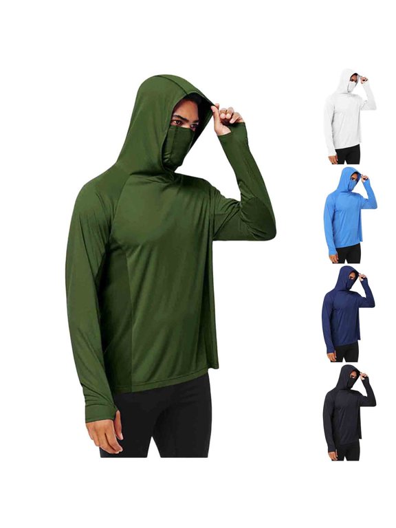 Mens Hoodies with Mask Turtleneck Running Base Layer Top Sports Undershirts Hooded Sweatshirt Fall Spring Fashion Long Sleeve Shirts