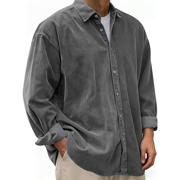 LWITHSZG Mens Long Sleeve Button Down Shirts Casual Corduroy Shirt Jacket Plus Size Loose Fit Basic Fall Tops M