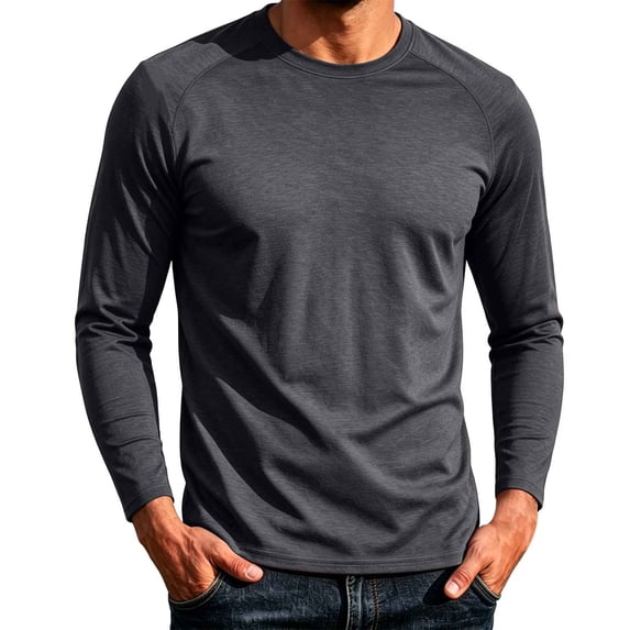 LWITHSZG Mens Long Sleeve Shirts Loose Fit Crew Neck Casual Tops Going Out Athletic T Shirt Fall Winter Plain Basic Tees