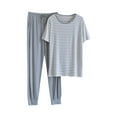 thumbnail image 1 of snilers Mens Pajamas Set Casual Loose Matching Pjs Sets Short Sleeve Shirts Stretch Closed Bottom Sweatpant 2 Piece Outfits, 1 of 6