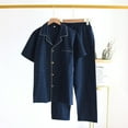 thumbnail image 1 of LWITHSZG Mens Pajamas Set Cotton Short Sleeve Button Down Shirts and Pajama Pants 2 Piece Outfits Summer Trendy Plaid Lounge Sets, 1 of 3
