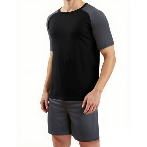 snilers Mens Pajamas Set Crew Neck T Shirts and Shorts Plus Size Matching Sets Fashion Casual Color Block Lounge Set Sleepwear