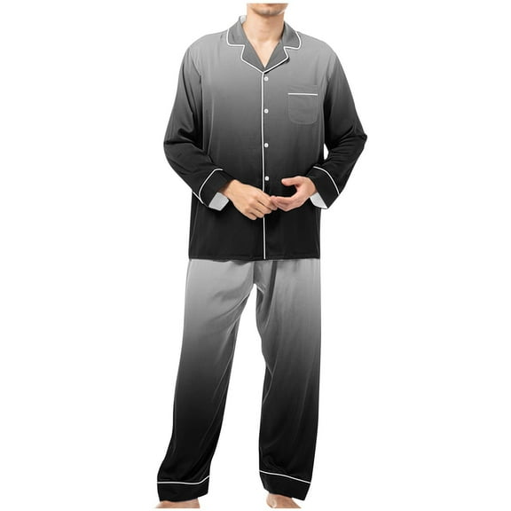 snilers Mens Pajamas Set Fashion Casual Gradient Lounge Set Button Front Long Sleeve Shirts and Sweatpants Two Piece Set Sleepwear