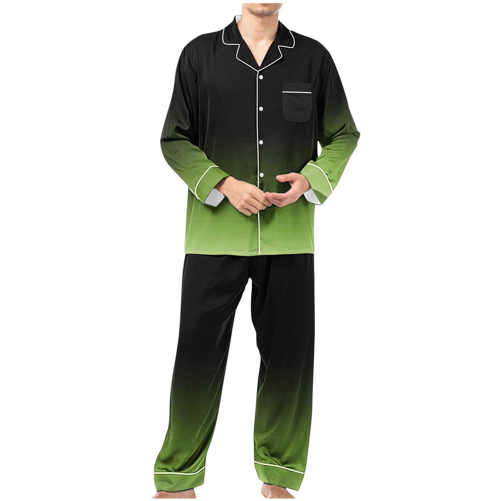 Mens Pajamas Set Fashion Casual Gradient Lounge Set Button Front Long Sleeve Shirts and Sweatpants Two Piece Set Sleepwear