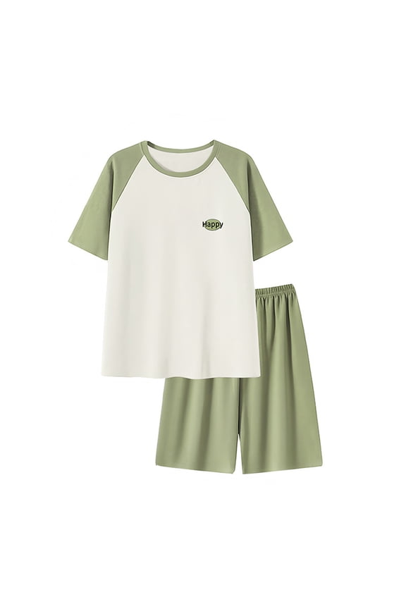 Mens Pajamas Set Short Sleeve Crew Neck T Shirts and Shorts 2 Piece Outfits Plus Size Matching Sets Fashion Casual Loose Lounge Set