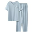 thumbnail image 1 of snilers Mens Pajamas Set Short Sleeve Shirts and Pj Pants Two Piece Set Lightweight Casual Loose Plus Size Matching Lounge Set, 1 of 2