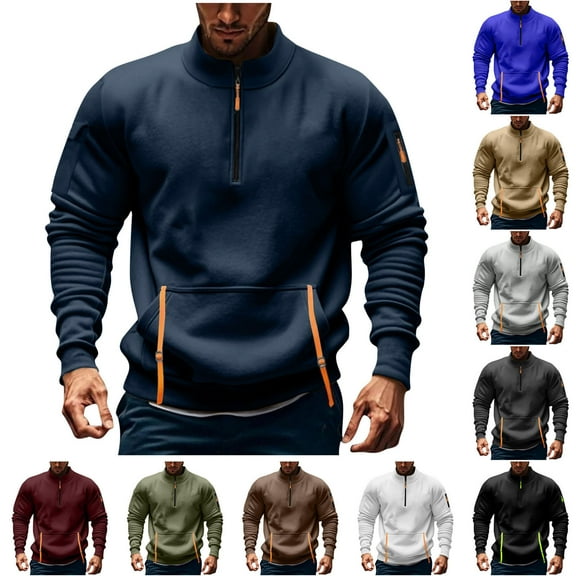 LWITHSZG Mens Quarter Zip Pullover Fashion Solid Mock Neck Sweatshirt Lightweight Blouses Fall Winter Warm Long Sleeve Going Out Tops with Pocket Size S