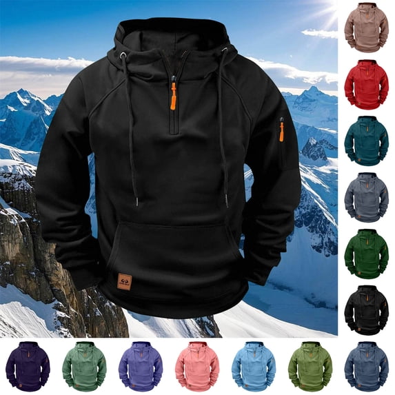 LWITHSZG Mens Quarter Zip Pullover Hoodie Slim Fit Casual Drawstring Hooded Sweatshirt with Pocket Fleece Lined Long Sleeve Hoodies L