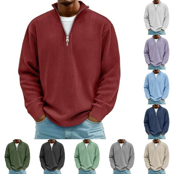 LWITHSZG Mens Quarter Zip Pullover Trendy Ribbed Knit Mock Neck Sweatshirt Fall Winter Long Sleeve Going Out Tops Lightweight Blouses Size XXL