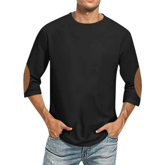 LWITHSZG Mens Shirts Fashion Color Block Crewneck Sweatshirt Casual Lightweight Plus Size Tops Running Athletic Breathable 3/4 Sleeve T Shirt Size 4X-Large