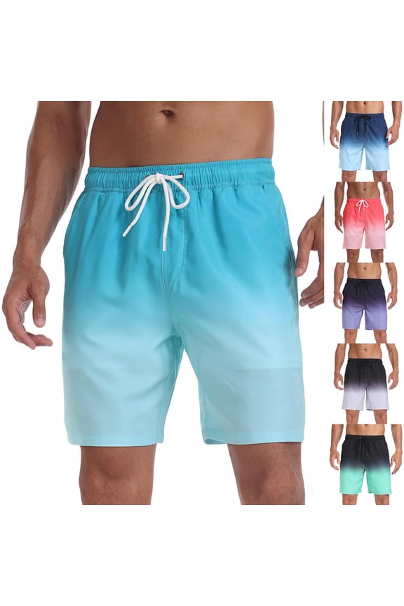 Mens Swim Trunks Bathing Suit Gradient Elastic Waist Pants Quick Dry Breathable Beach Shorts with Liner and Pockets Cruise S-XXXL