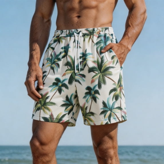 LWITHSZG Mens Swim Trunks Hawaiian Printed Beach Shorts Trendy Loose Fit Casual Pants Summer Bottoms with Pockets Vacation Outfits Size 3X-Large