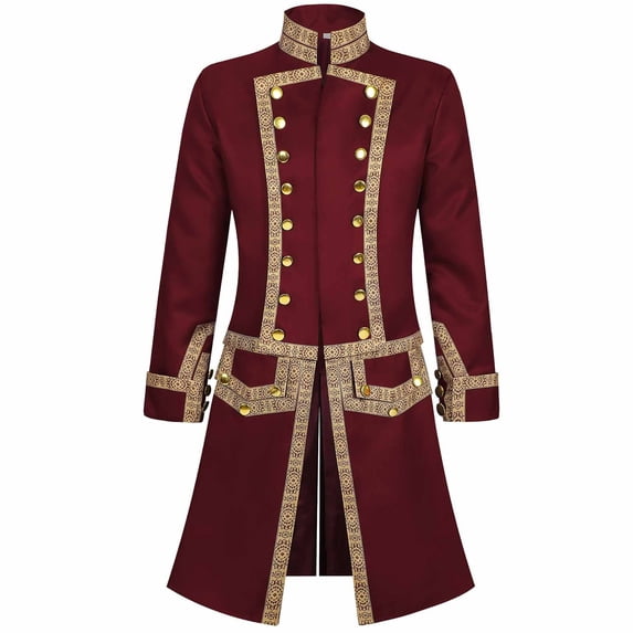 LWITHSZG Mens Victorian Renaissance Frock Coat Mid Length Double Breasted Halloween Jacket Stand Collar Side Slit Outerwear Festival Outfits S