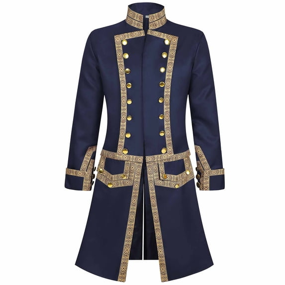 LWITHSZG Mens Victorian Renaissance Frock Coat Mid Length Double Breasted Halloween Jacket Stand Collar Side Slit Outerwear Festival Outfits XXL