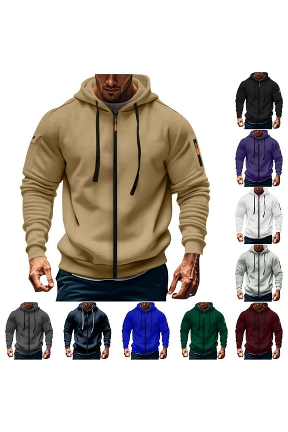 Mens Zip up Hoodie Trendy Drawstring Athletic Fall Jacket Winter Warm Long Sleeve Going Out Tops Coats Casual Outerwear Size M