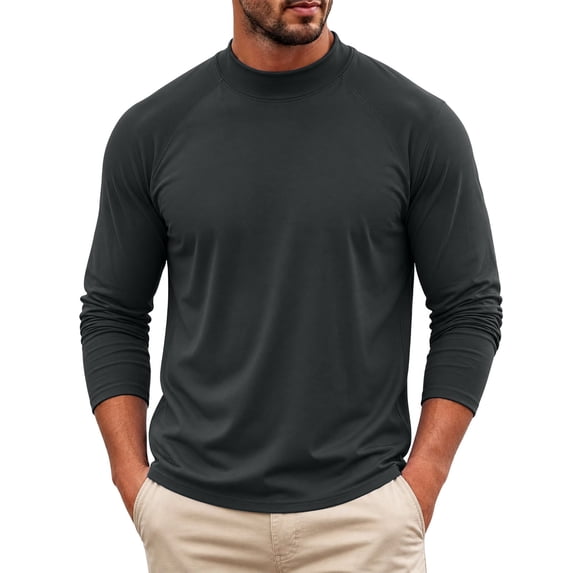 LWITHSZG Mock Neck T Shirts for Men Long Sleeve Slim Fitted Turtleneck Tops Soft Stretch Casual Base Layer Tee Shirt Mens Undershirts Size 3XL