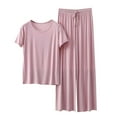 thumbnail image 1 of snilers Pajama Sets for Women 2 Piece Round Neck Loose Short Sleeve Shirts and Wide Leg Pants Lightweight Matching Pjs Sets, 1 of 3
