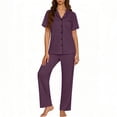 thumbnail image 1 of LWITHSZG Pajama Sets for Women Short Sleeve Button Down Shirts and Straight Leg Pants 2 Piece Matching Pjs Summer Loose Lounge Sets, 1 of 6
