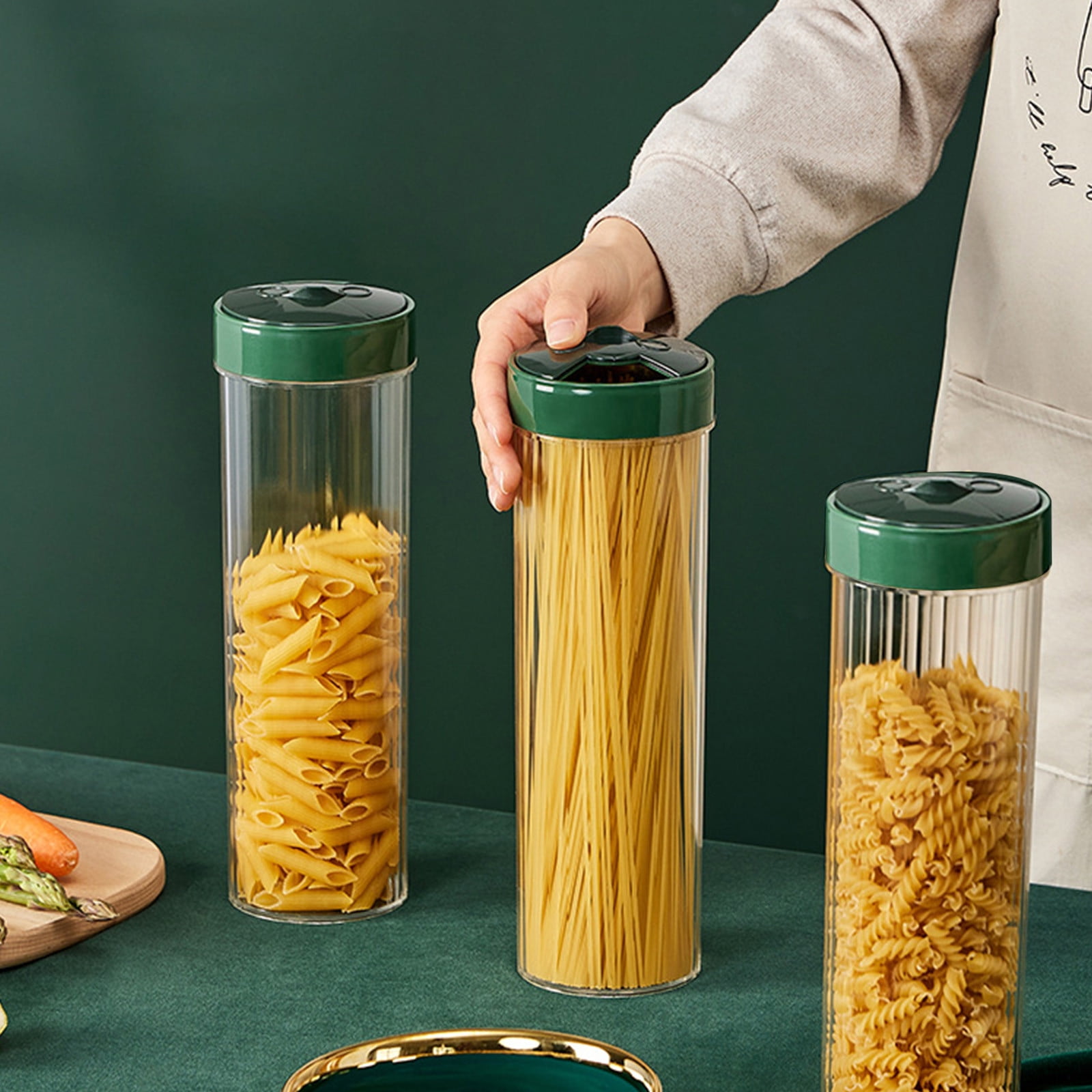 Airtight Food Storage Containers With Lids, Plastic Spaghetti Container Pasta Organizer Bpa Free Air Tight House Kitchen Pantry Organization