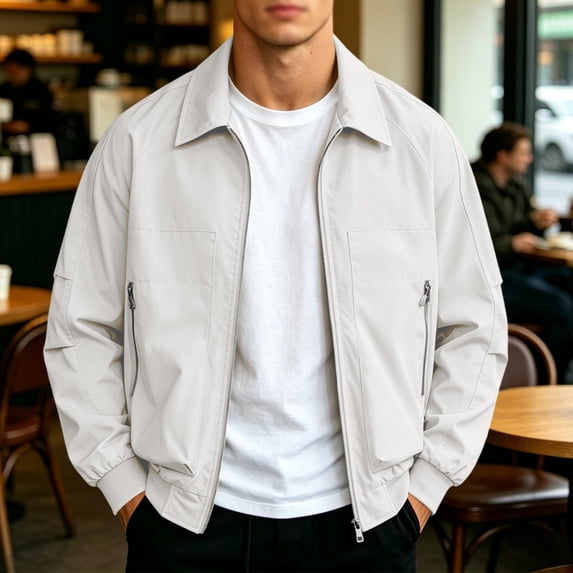 LWITHSZG Plus Size Bomber Jacket Men Collared Zip up Casual Outerwear Fall Winter Lightweight Jackets with Zipper Pockets 3X-Large