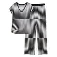 thumbnail image 1 of snilers Plus Size Pajamas for Women Set Casual Loose Striped Lounge Set V Neck Top and Pants Matching Pjs Set Soft Comfy Sleepwear, 1 of 3
