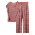 thumbnail image 1 of snilers Plus Size Pajamas for Women Set Casual Loose Striped Lounge Set V Neck Top and Pants Matching Pjs Set Soft Comfy Sleepwear, 1 of 3