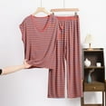 thumbnail image 1 of LWITHSZG Plus Size Pajamas for Women Set Summer Loose Striped Lounge Sets Short Sleeve Shirts and Straight Leg Pants 2 Piece Outfits, 1 of 3