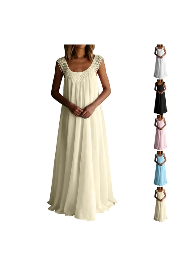 Plus Size Ruffle Maxi Dresses for Women Pleated Front Flowy Sleeveless Summer Dress Beach Vacation Long Sundress S-5XL
