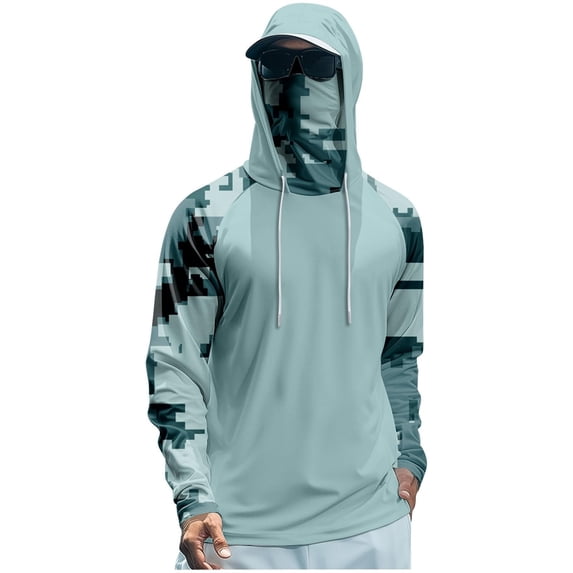 LWITHSZG Plus Size Sun Shirts for Men UV Protection Rash Guard Long Sleeve Camo Hoodie Quick Dry Fishing Going Out Summer Tops S-5XL