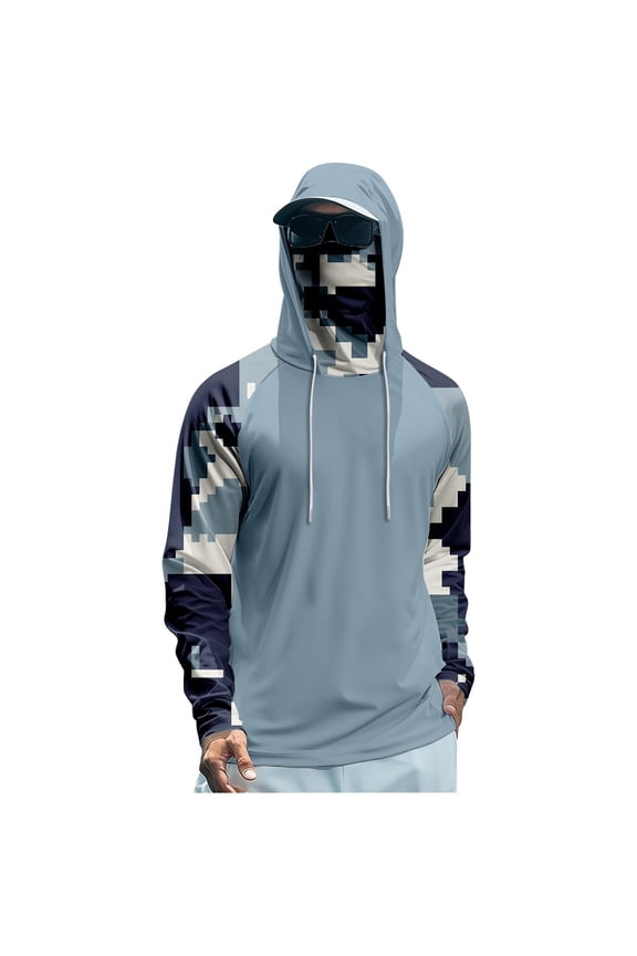 Plus Size Sun Shirts for Men UV Protection Rash Guard Long Sleeve Camo Hoodie Quick Dry Fishing Going Out Summer Tops S-5XL