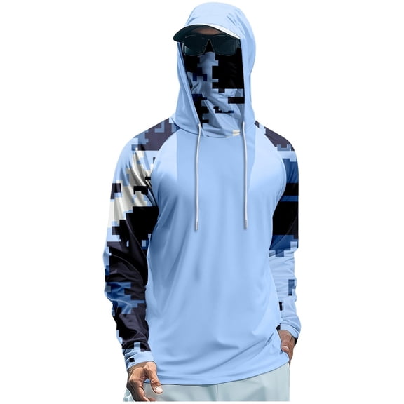 LWITHSZG Plus Size Sun Shirts for Men UV Protection Rash Guard Long Sleeve Camo Hoodie Quick Dry Fishing Going Out Summer Tops S-5XL