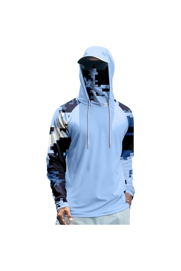 Plus Size Sun Shirts for Men UV Protection Rash Guard Long Sleeve Camo Hoodie Quick Dry Fishing Going Out Summer Tops S-5XL