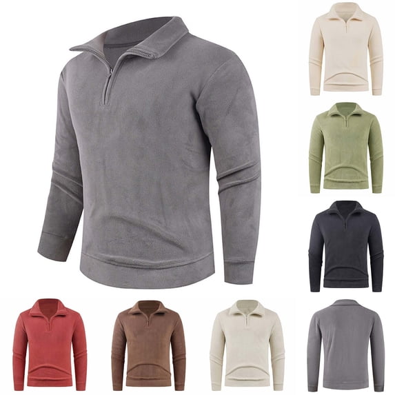LWITHSZG Quarter Zip Pullover Men Soft Comfy Warm Fleece Long Sleeve Tops Going Out Blouses Fall Winter Trendy Solid Mock Neck Sweatshirt Size M