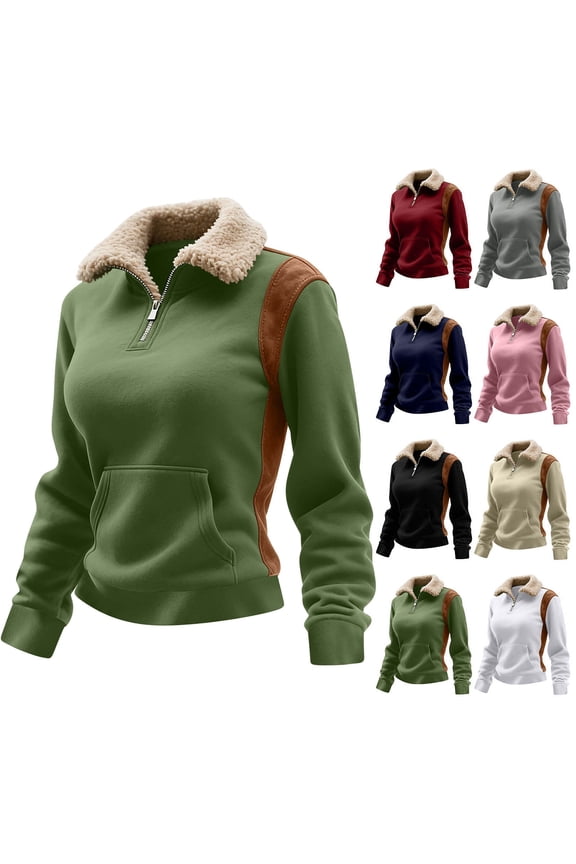 Quarter Zip Pullover Women Fall Winter Fashion Collared Sweatshirt Going Out Blouses Soft Comfy Warm Long Sleeve Tops with Pocket