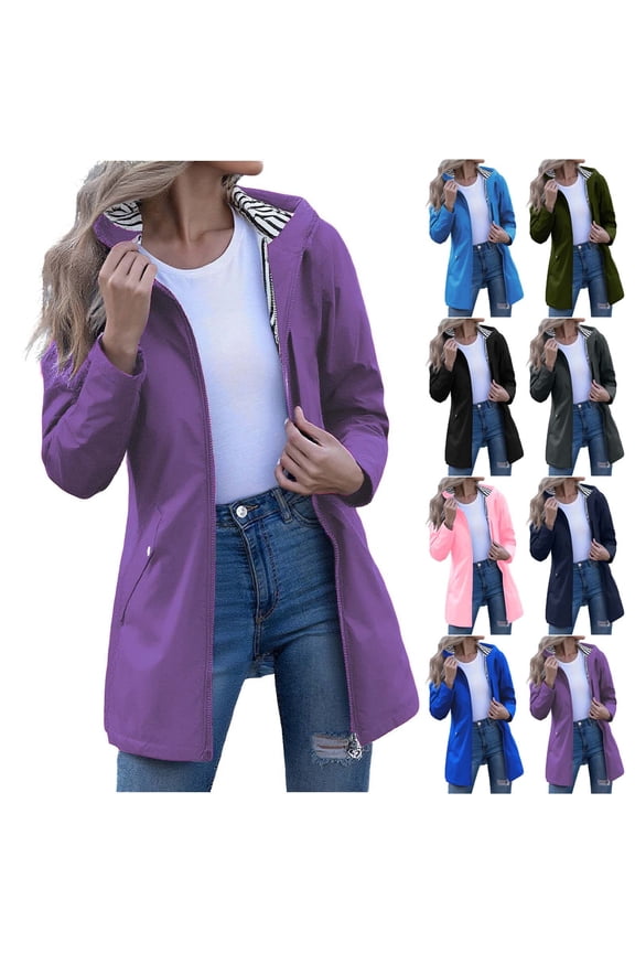Rain Coats for Women Waterproof Hooded Long Trench Coat Fall Winter Casual&nbsp;Outerwear Lightweight Rain Jacket with&nbsp;Pockets Size XXL