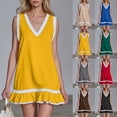 thumbnail image 1 of LWITHSZG Ruffle Hem Summer Dresses for Women Color&nbsp;Block V&nbsp;Neck T Shirt Dress Beach Vacation A Line Sleeveless Mini Sundress S-XXL, 1 of 8