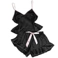 thumbnail image 1 of LWITHSZG Satin Pajama Set for Women V Neck Cami Top and Ruffle Shorts 2 Piece Outfits Sleepwear Fashion Cute Pj Set Loungewear, 1 of 3