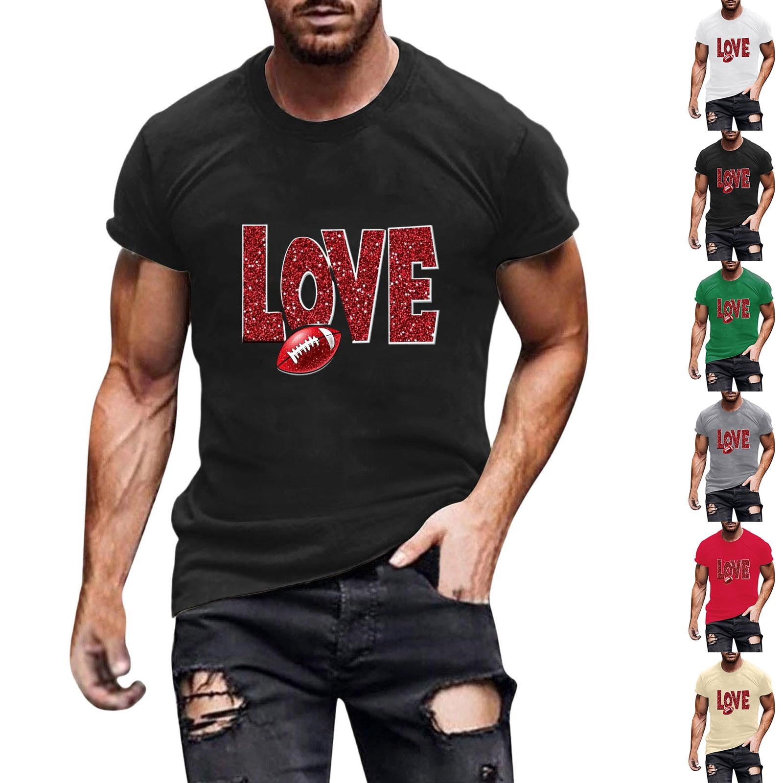 LWITHSZG Shirts for Men Party Trendy Football Graphic Tees Summer Game ...