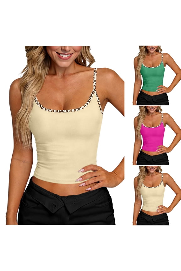 Sleeveless Blouses for Women Trendy Stretchy Slim Fitted Crop Tops Summer Spaghetti Strap Tank Top Beach Vacation Basic Tees
