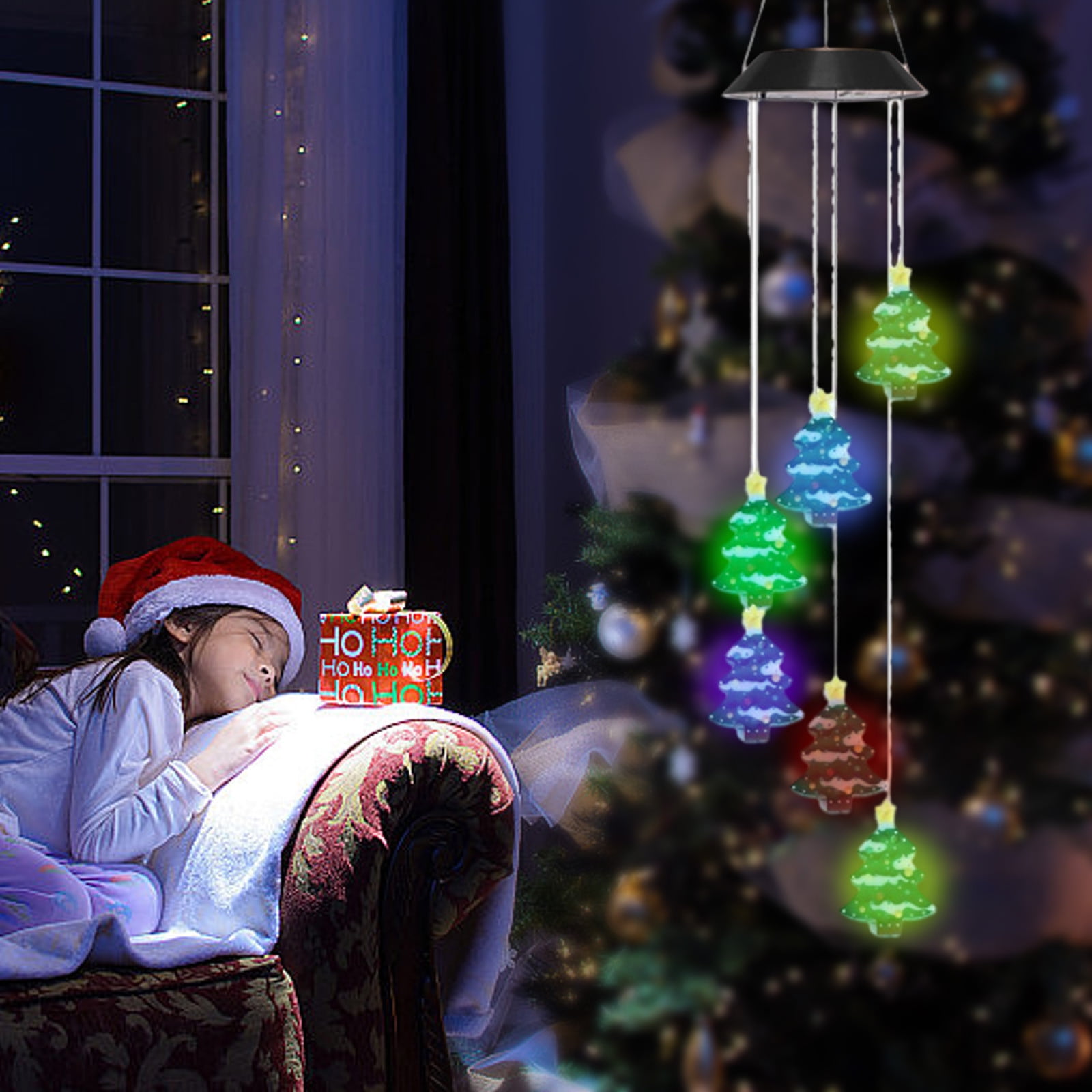 LWITHSZG Solar Christmas Wind Chime for Outdoor Decorations, Color