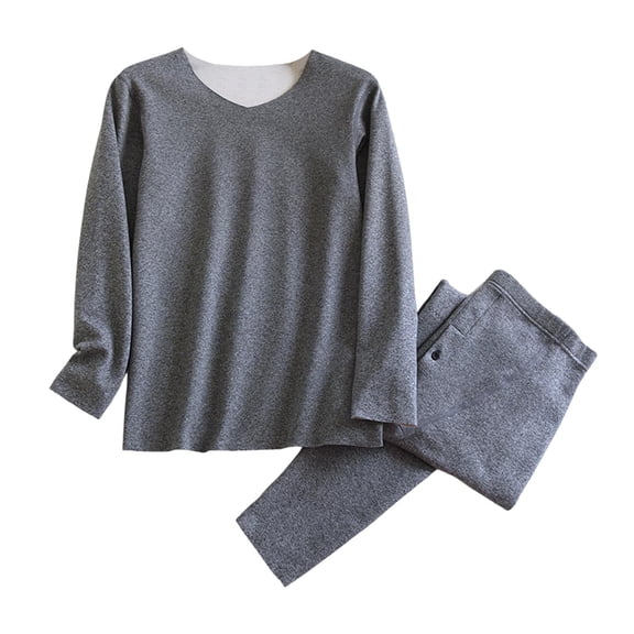 LWITHSZG Thermal Underwear for Men Pajama Set Long Sleeve V Neck T Shirts and Bottoms Pj Pants Base Layer 2 Piece Outfits Winter Warm Lounge Set