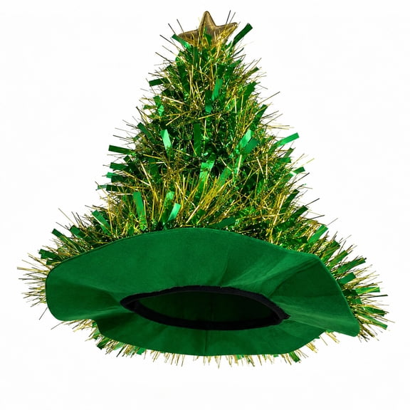 LWITHSZG Tinsel Christmas Tree Hats for Women Shiny Metallic Xmas Hat with Star Top Holiday Party Photo Booth Accessory Size Free Size
