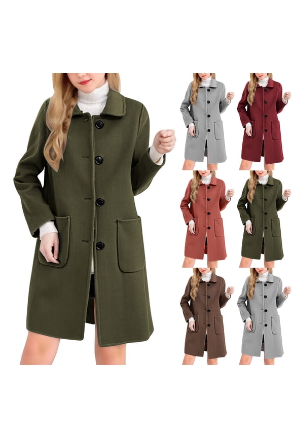 Trench Coat Women Dressy Casual Single Breasted Collared Jacket Long Sleeve Going Out Tops Fall Winter Fashion Wool Coats with Pockets