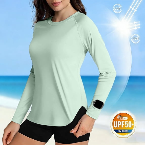 LWITHSZG UPF 50+ Sun Shirt Women Curved Hem Rash Guard Long Sleeve Workout Tops SPF UV Protection T-Shirts Hiking Summer Outfits S-XXL