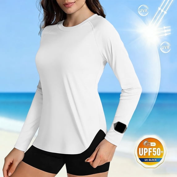 LWITHSZG UPF 50+ Sun Shirt Women Curved Hem Rash Guard Long Sleeve Workout Tops SPF UV Protection T-Shirts Hiking Summer Outfits S-XXL