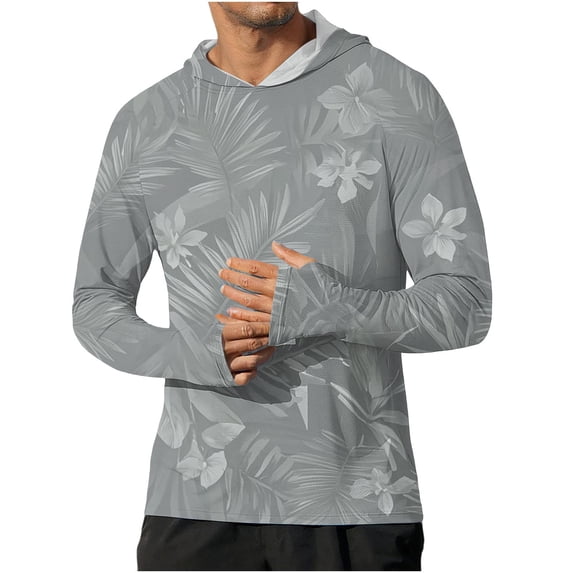 LWITHSZG Uv Protection Shirts for Men Rash Guard Long Sleeve Fishing Hoodie Color&nbsp;Block Lightweight Summer Tops with Thumb Holes S-3XL
