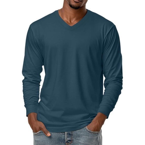 LWITHSZG V Neck T Shirts Men Casual Thin Lightweight Long Sleeve Tops Athletic Workout Spring Basic Tees Comfy Loose Breathable Blouses