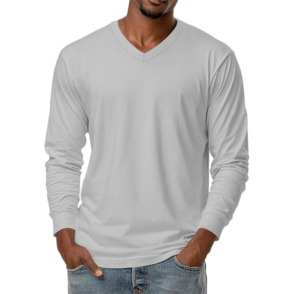 LWITHSZG V Neck T Shirts Men Casual Thin Lightweight Long Sleeve Tops Athletic Workout Spring Basic Tees Comfy Loose Breathable Blouses