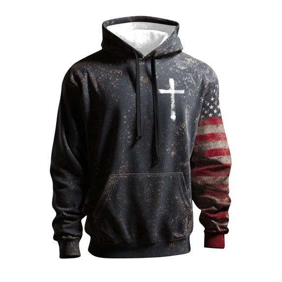 LWITHSZG Vintage Halloween Hoodies for Men American Flag Camo Cross Graphic Sweatshirts with Pocket Plus Size Pullover Sweatshirt Festival Tops L